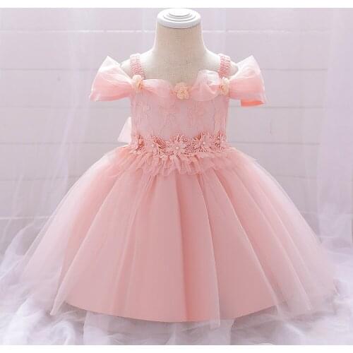 Baby Girl Dresses Party Wedding Newborn Kids Clothes Lace Beads Dresses Flower Infant Girl 1 Year Birthday Princess Vestido