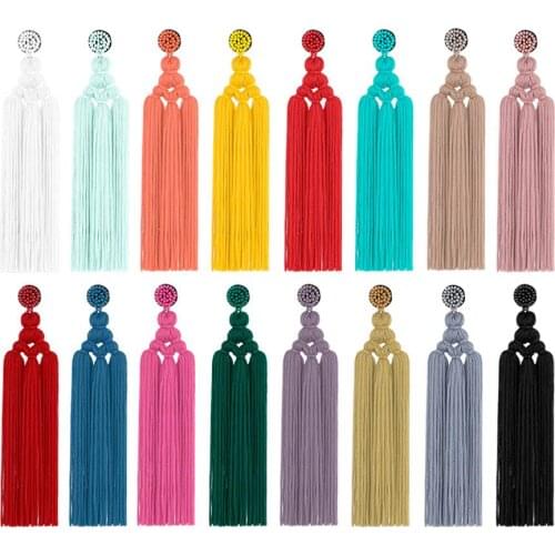 MANILAI Bohemian Cotton Tassel Earrings Fashion Jewelry Wide Fringe Drop Dangle Long Earrings For Women 2020 16 Color