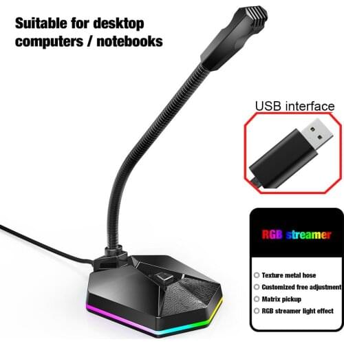 TSP201 Adjustable USB Desktop Microphone RGB Light 360 Degree Flexible Gaming Live Streaming Microphone for Computer PC Laptop