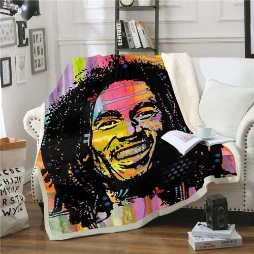 Reggae Singer Bob Marley Weed Funny Character Blanket 3D Print Sherpa Blanket on Bed Home Textiles Dreamlike Style 02
