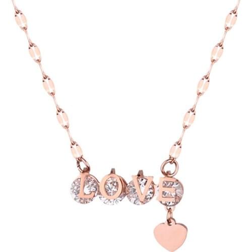 316L Stainless Steel Titanium Steel Necklace Crystal Zircon Letter Love Pendant Necklace No Fade