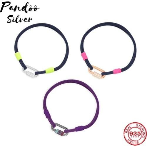 Pandoo Sterling Silver Copy 1:1 Copy, Nylon Rope Bracelet Woman Men Trendy Wrist Jewelry Gift Lover Jewelry Chain Rope