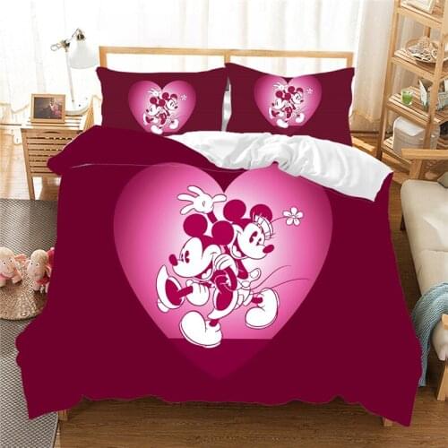 Disney Mickey Minnie Mouse Design Bedding Boys Girls Adults Red Pink Duvet Bed Cover Pillowcase Bedroom Decor Home Fabric