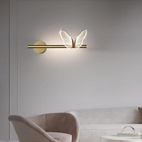 Nordic Luxury Interior Design Butterfly Acrylic Led Wall Lamp For Villa Bedroom Bedside Hallway Children Art Deco Sconce Lights