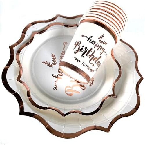 Rose Gold Happy Birthday Tablewares Decorations Napkin Cup Plate Adult Birthday Party Decor 30 50 Anniversary Table Decorations