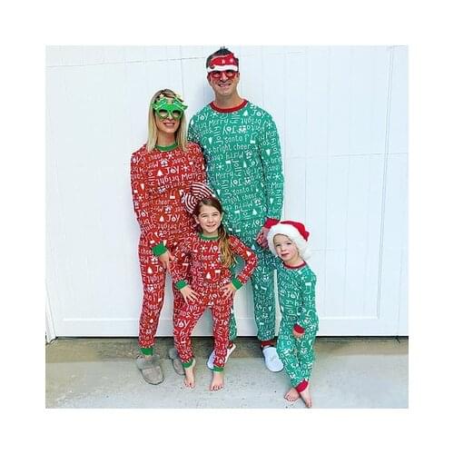 Family Matching Clothing Christmas Letter Printing Interesting Home Service Pajamas Parent-child Clothing Boy Girl Holiday Suits