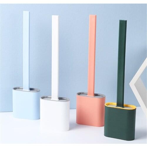 Silicone WC Toilet Brush Flat Head Flexible Soft Bristles Brush With Quick Drying Holder Set Cleaning Brush For WC Accessories