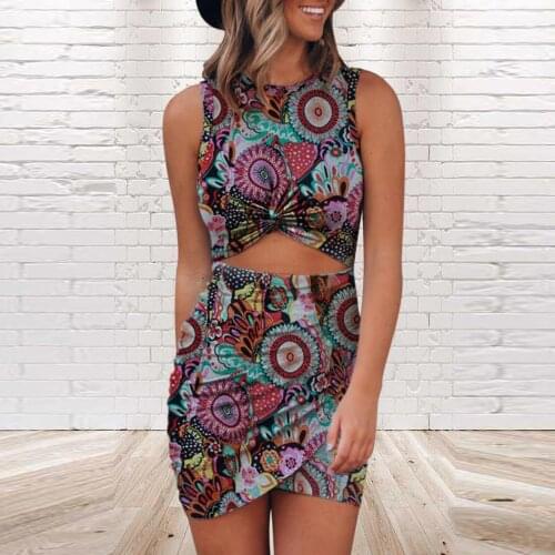 Stylish Chic Front Hollow Out Print Mini Dress Women 2021 O-Neck Sleeveless Culb Party Dress Female Elegant Dresses Vestidos