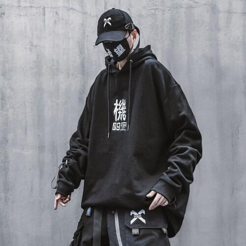 Hip Hop Fashion Hooded Mens Punk Printed Black Sweatshirt Autumn Harajuku Street Fashion Clothing Oversized Top Hoodies Unisex