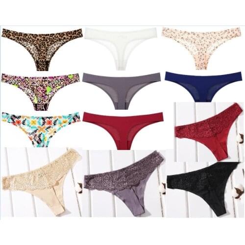 10pcs Seamless Panties Women Briefs Ultra-thin G-string Thongs Low Rise Lingerie Ice Silk Sexy Lady Girls Underwear Plus Size