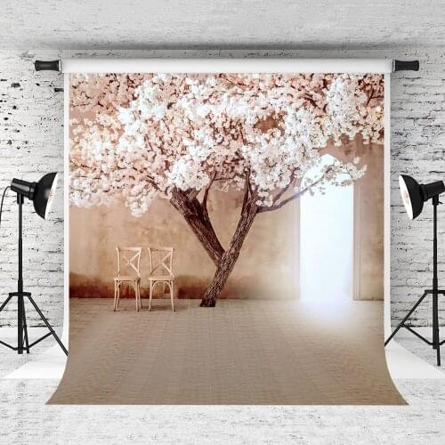 VinylNDS 10X10ft Newborn Photography Backdrop Portalbe Washable Background Props Wood Chair Backdrop White Flower Tree Backdrop