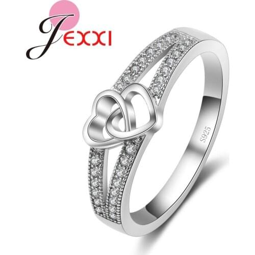 Hearts Lovely Gifts For Girlfriend With Full Cubic Zirconia 925 Sterling Silver Wedding Band Rings Jewelry For Women