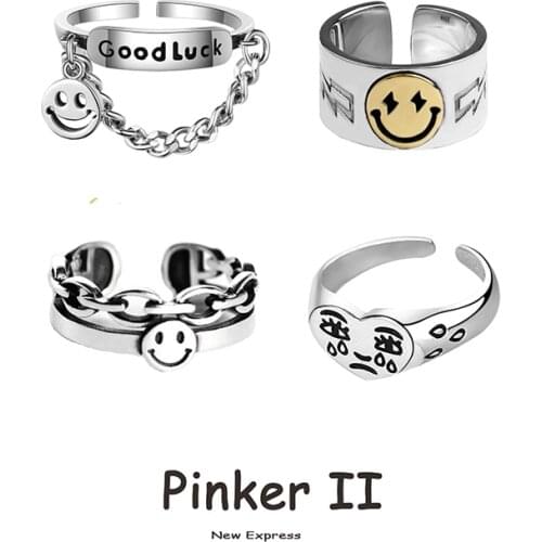 Women Ring Adjustable Smiling Cute Smiley Wholesale Fashion Happy Faces Simple Silver Color Open Rings Tears Bear Flower