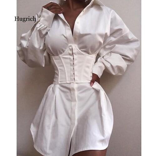 Batwing sleeve white mini dress Women casual office lady pleated shirt dress Bandage party club bodycon elegant dress