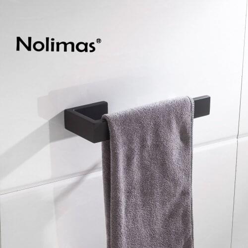 1pcs SUS 304 Stainless Steel Single Towel Bar Towel Rack Holder Matte Black Bathroom Wall Mounted Single Fashion Towel Ring