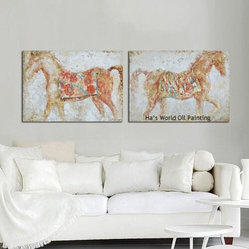 2pcs 100%handpainted Oil Painting on Canvas Wildlife horse animal Picture Christmas Decor For home livingroom wall art best Gift