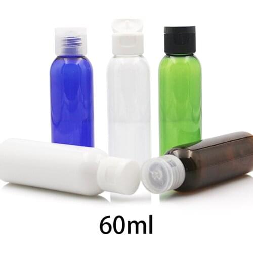 20pcs 60ml Empty Plastic Water Bottle Makeup Lotion Cosmetic Toners Travel Packaging Container Clear Blue Brown Flip Cap Bottles