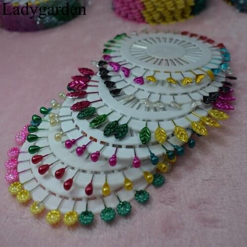 30pcs Colorful Sewing Pins Round Pearl Love Leaves Flower Head Pins Weddings Corsage Dressmaking Pins DIY Sewing Fixed Needle