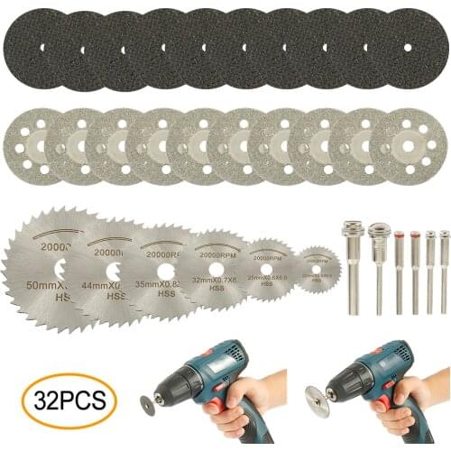 32pc Diamond Cutting Wheel Saw Blades Cut Off Discs for Rotary Power Tool Carbon Steel Good Hardness Tool Box Tool Parts