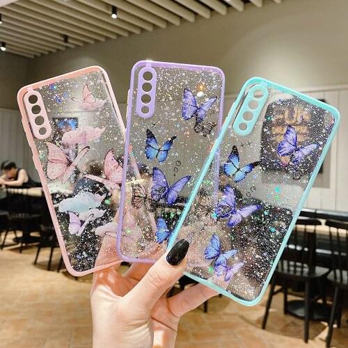Clear Glitter Butterfly Soft Shockproof Phone Case For Samsung A72 A82 A22 A42 A52 A71 A51 A50 A32 5G A31 S20FES21 FE Back Cover