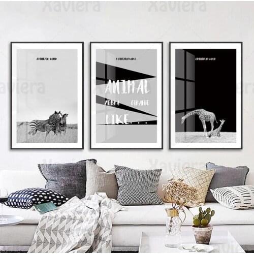 Black and White Minimalist Quotes Animal Wall Painting Giraffe Zebra Decor Posters and HD Prints Home Decor Living Room Murals
