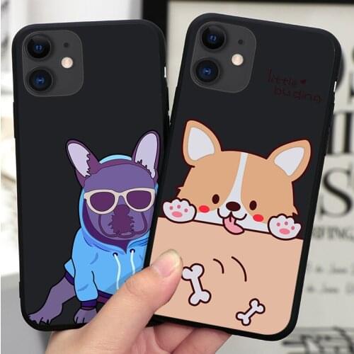 Cartoon dog Black Silicone Phone Case For IPhone 12 Mini 11 Pro Max XR XS XSMax X 5 5S SE 2020 6 7 8 Plus TPU Cover