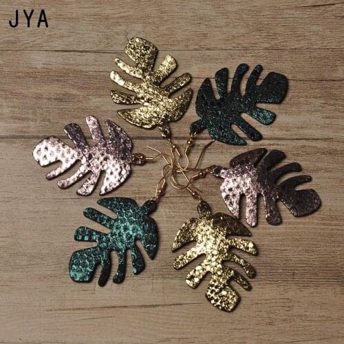 Cpop Genuine Leather Earrings for Women Big Statement Shiny Leaf Earrings Fashion Jewelry New Modern Winter Dangle Ear Drops