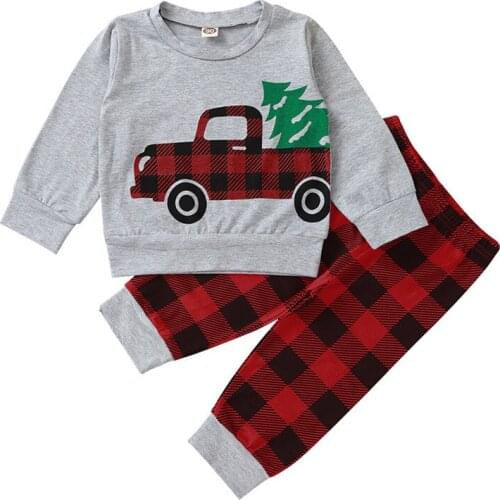 Cotton Baby Boys Clothes Set Autumn Toddler Boys Clothing Plaid Car Print Long Sleeve T-Shirts Tops+Pants Children Sport Suit