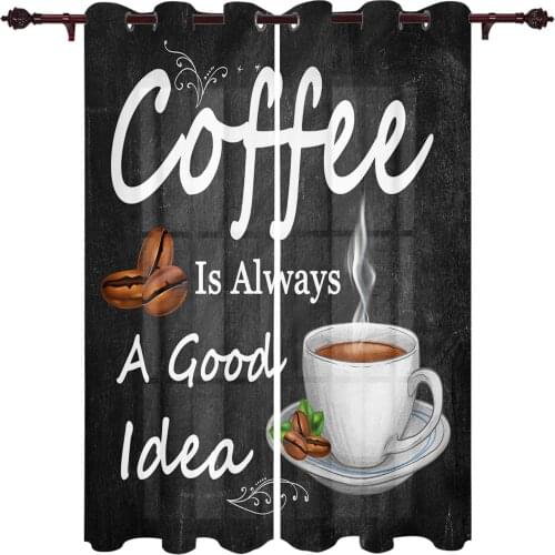 Retro Style Coffee Bean Coffee Window Curtains for Living Room Bedroom Kitchen Decor Window Treatments Christmas Curtains