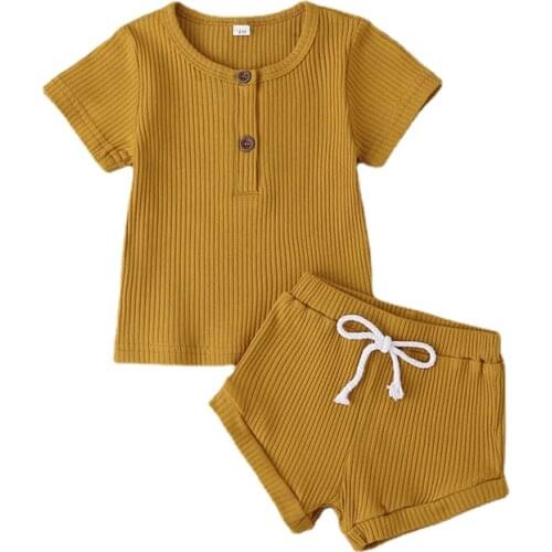 2021 Babys Clothing Set Outfits Summer Clothes Kids Cotton Short Sleeve Tops and Shorts Solid Color Newborn Boys Girls Suit