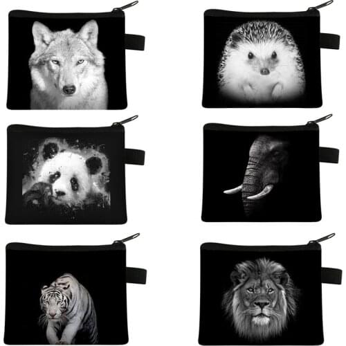 Cool Black White Wild Animals Print Coin Bag Women Portable Wallet Children Money Bags Mini headset bag