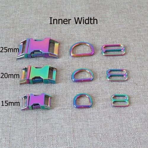 1Set 20mm 25mm Rainbow DIY Dog Collar Metal Buckles Hardware Webbing Slider Loops Strap Bag Belt Adjuster D Ring Clasp Accessory