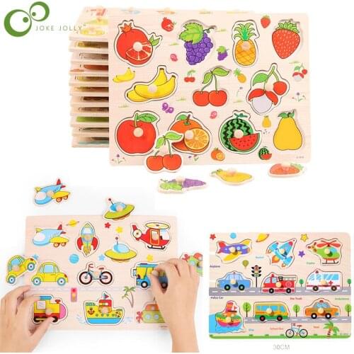 Cartoon Vehicle Animals Fruits 3D Puzzles Montessori Wooden Puzzles Hand Grab Toys Tangram Jigsaw Baby Educational Toys WYW