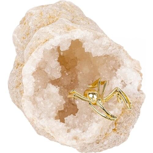 Natural Agate Geode Golden alloy spider Branches Quartz Figurine Healing Crystal Stone Crafts Home Decoration Gift