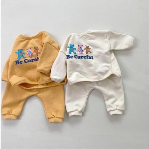 Autumn Toddler Sweatshirt Set 2021 New Boys And Girls Cartoon Bear Print Long Sleeve Clothes Set Baby Casual Sweatshirt Suit