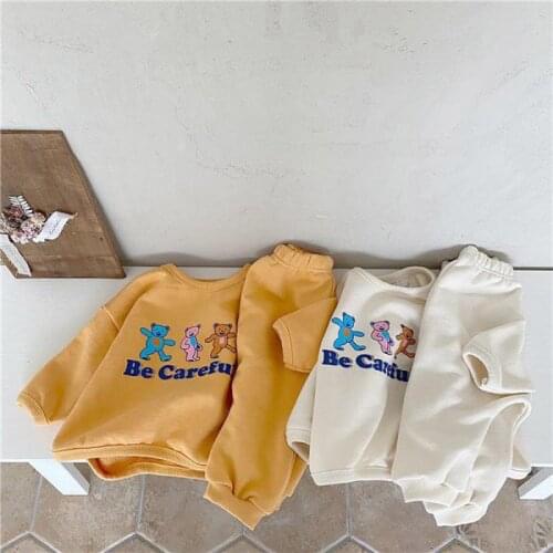 Autumn Toddler Sweatshirt Set 2021 New Boys And Girls Cartoon Bear Print Long Sleeve Clothes Set Baby Casual Sweatshirt Suit