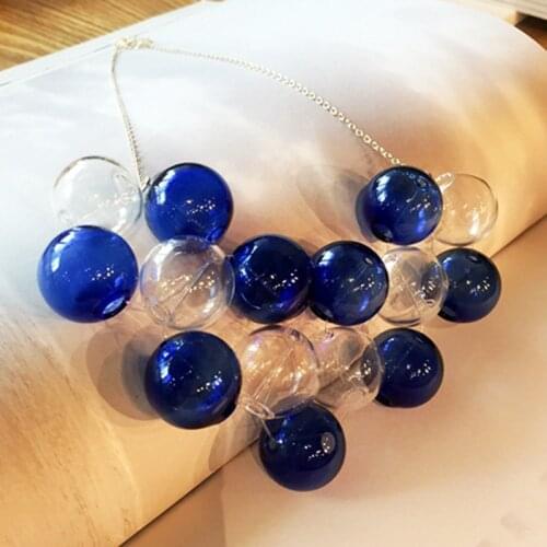 Blue Glass Ball Choker Necklace Women Big Transparent Handmade Minimal Necklace Original Unique Design Bubbles Necklace