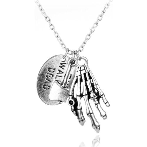 MOCHUN The Walking Dead Necklace Vintage Skull Hand Pendant Charm Choker Necklace for Party Cosplay Gift-30