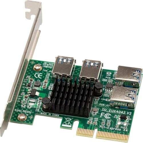 PCI-E to PCI-E Adapter 1 Turn 4 PCI-Express Slot 1x to 16x USB 3.0 Mining Special Riser Card PCIe Converter