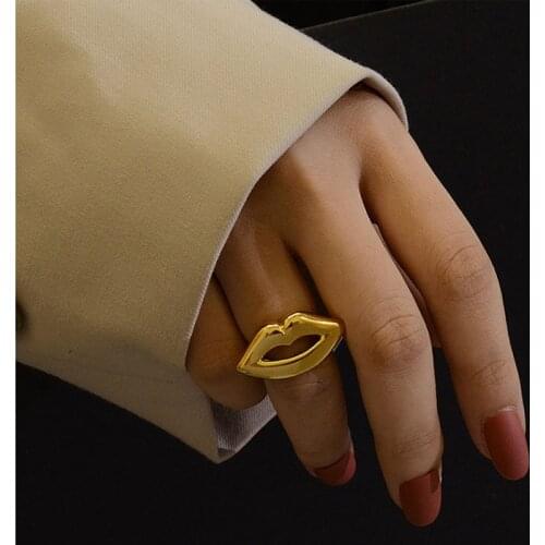 Sexy lip gold statement ring for women stainless steel hyperbole midi ring party korean fashion