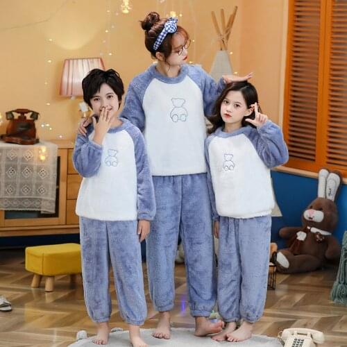 Winter Family Matching Outfits Flannel Pajamas Set Mother Kids Home Clothes Cartoon Cute Children Clothes Girls Boys Sleepwear