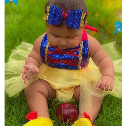 Baby Girls Princess Party Dress Set with Sequins Blue Shiny Sleeveless Backless Lace-up Romper Dress Cosplay + Bow-knot Headband