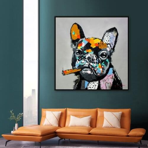 Smoking Bulldog Posters Abstract Dog Canvas Painting Nordic Wall Art Decorative Prints Puppy Pictures for Living Room Home Decor