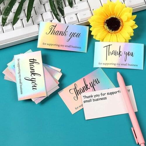 50 Pcs/lot Thank You Cards Rainbow Colorful Laser Thanks Greeting Rectangle Card for Business Gifts Decoration Accessory