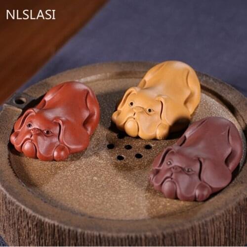 Lovely Purple Clay Tea Pet puppy model Statue Ornament Handmade Tea Ceremony Accessories Home study Desktop Decoration Crafts