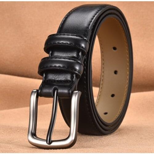 Boutique explosion-style unisex business casual D-shaped two-layer cowhide pin buckle belt