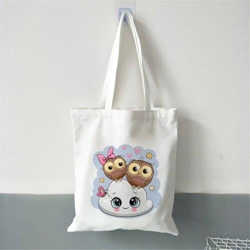 Kawaii Animal Fun Cartoon Lovely Owl Printed Handbag Travel Store Goods Receive Bag College Book Recycle Bag Birthday Gift