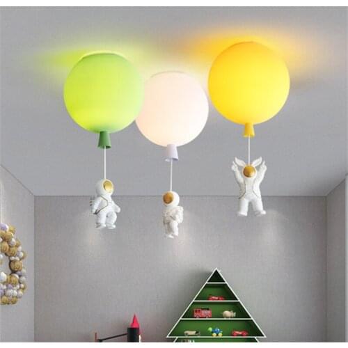 Modern Personality Kids Astronaut Balloon Ceiling Light Childrens Bed Room Creative Colorful Glass Lighting Fixture 2059