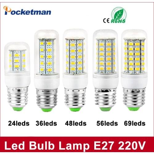 1PCS 220V Mini LED Lamp E27 SMD5730 LED Corn Light Lampada LED Bulb High Lumen 24/36/48/56/69/81/89LEDs Chandelier Lights