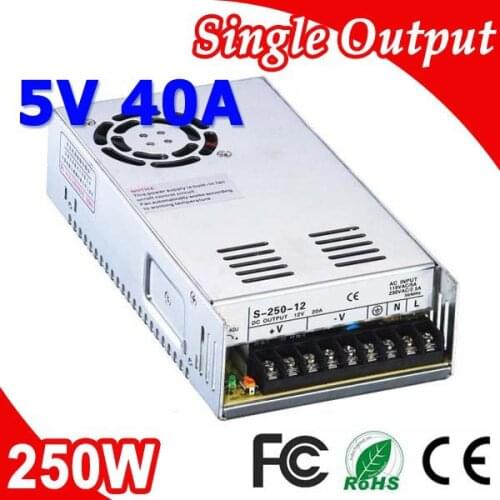 S-250-5 250W 5V 40A Transformer LED Switching Power Supply 110V 220V AC to DC 5V output